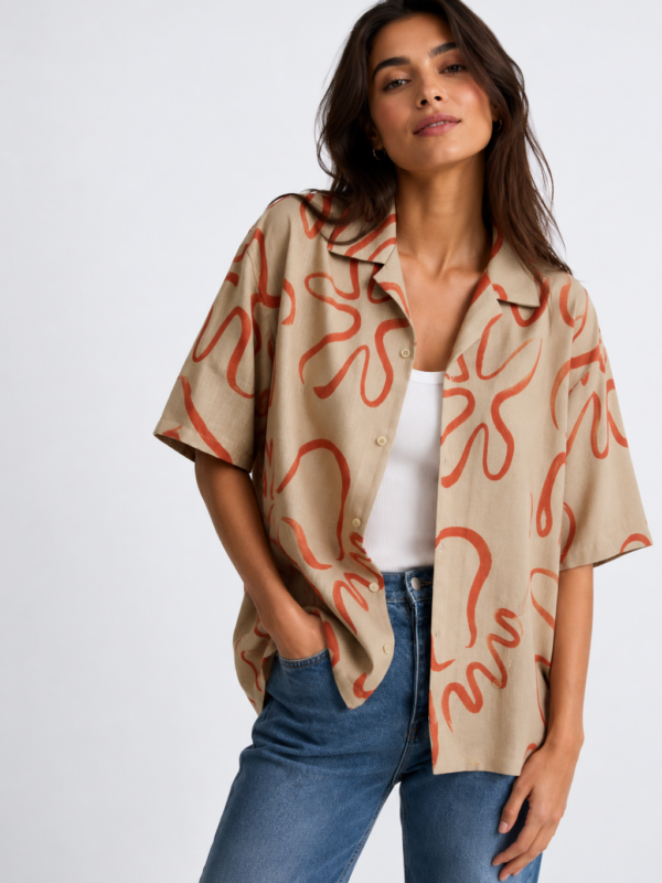 Alice Orange Wave Print Relaxed Fit Shirt