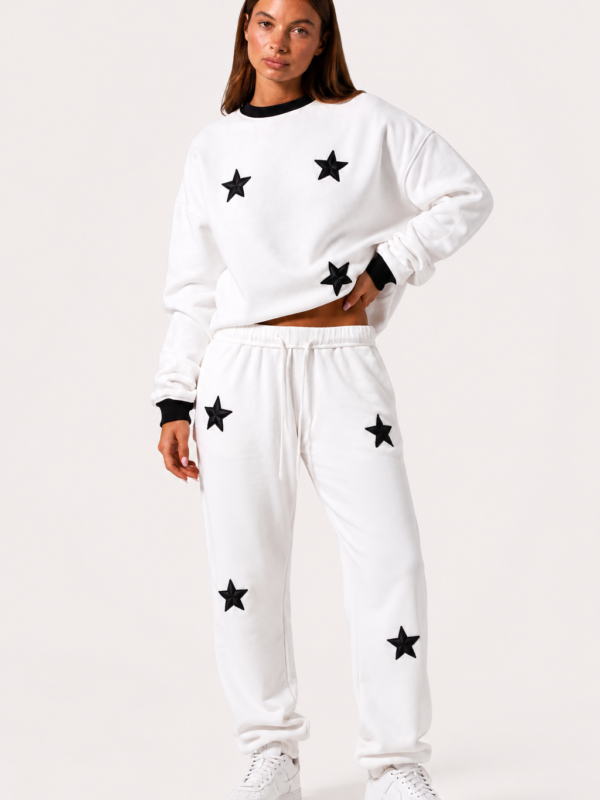 Stacey Star Embroidered White Sweatshirt Jogger Set