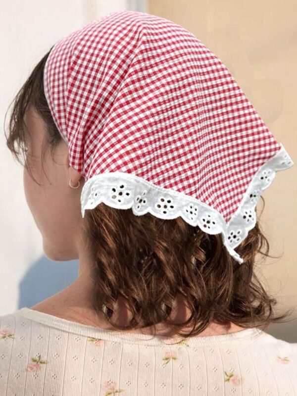 Layla Red White Check Lace Cotton Bandana
