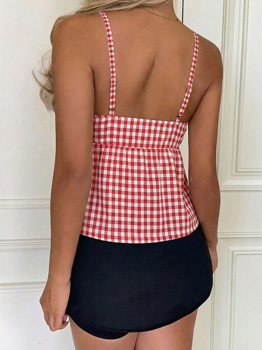Joy Red White Check Cami Crop Top - Image 2